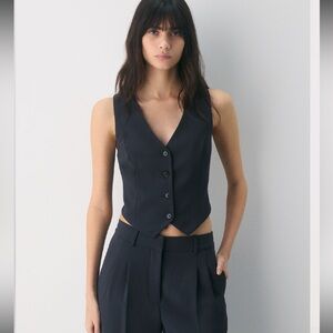 Wilfred Navy linen Tailored Button Vest